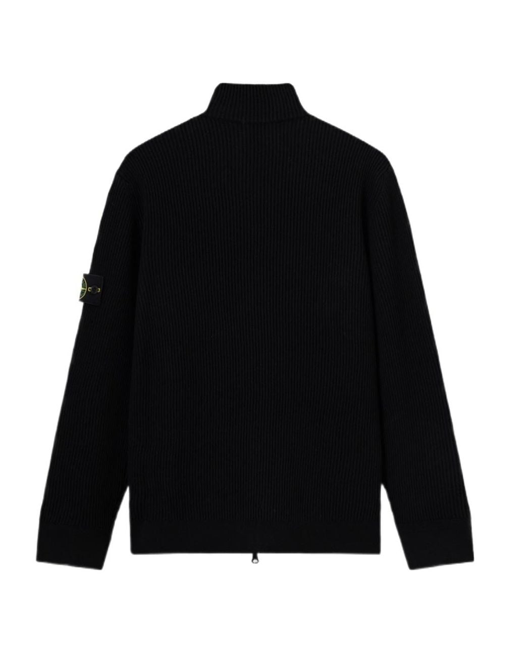Stone Island Black Ribbed Full Zip Cardigan for men