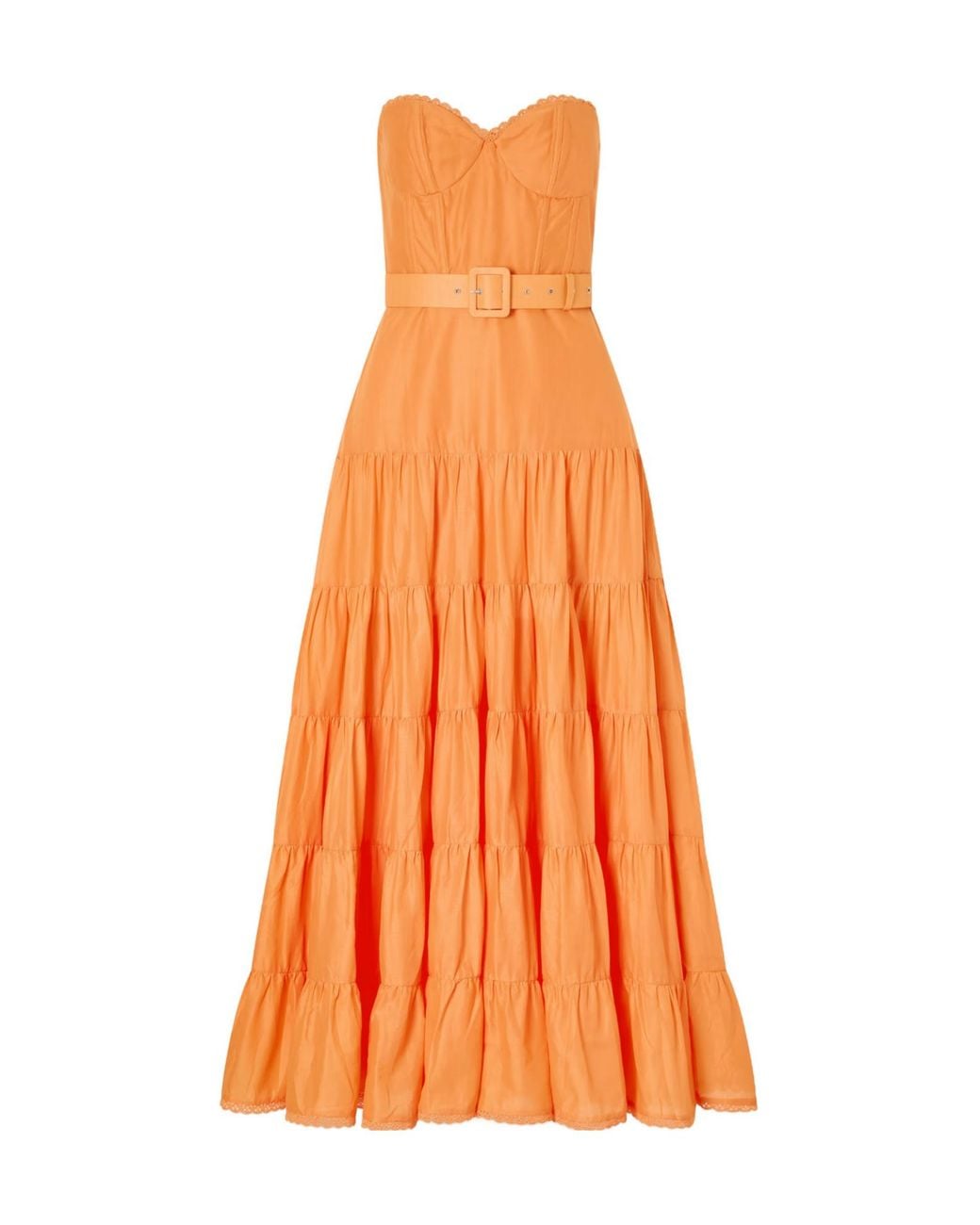 Charo Ruiz Orange Guipure Lace-Trimmed Cotton-Blend Voile Midi Dress