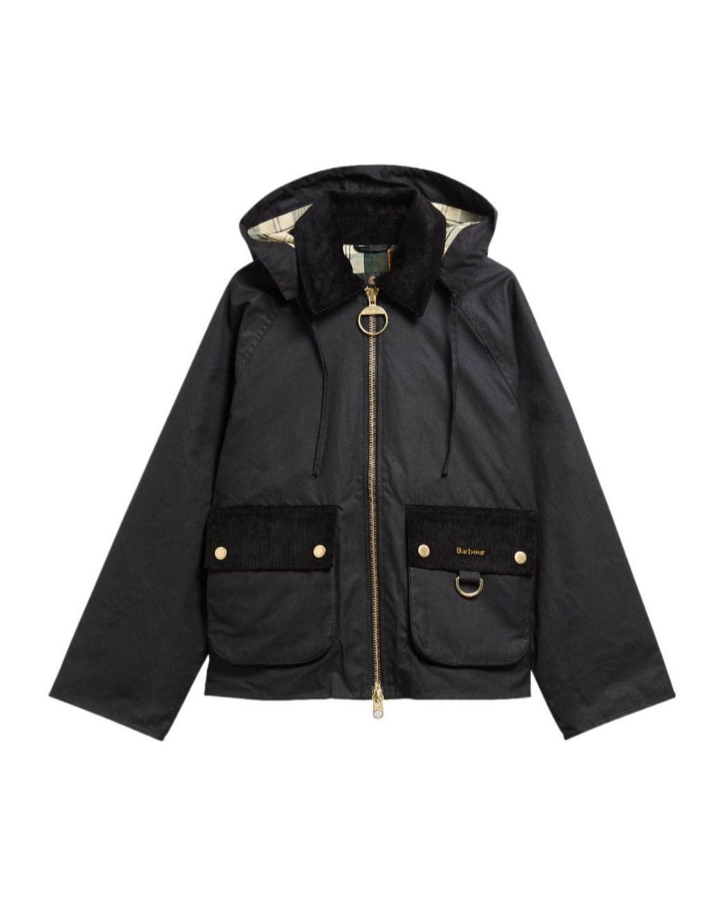 Barbour Black Carville Hooded Corduroy-Trim Jacket
