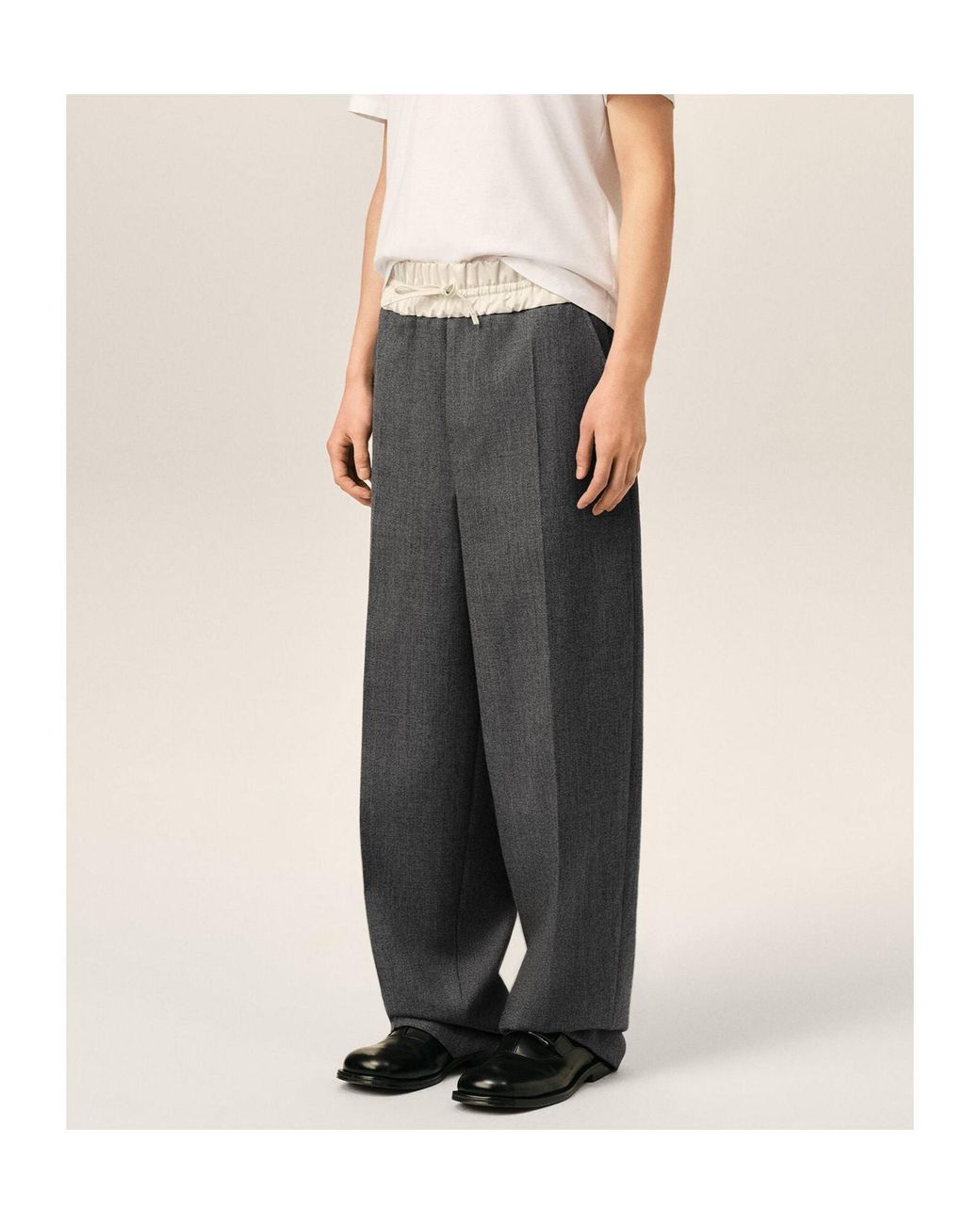 AMI Gray Wool Drawstring Casual Trousers