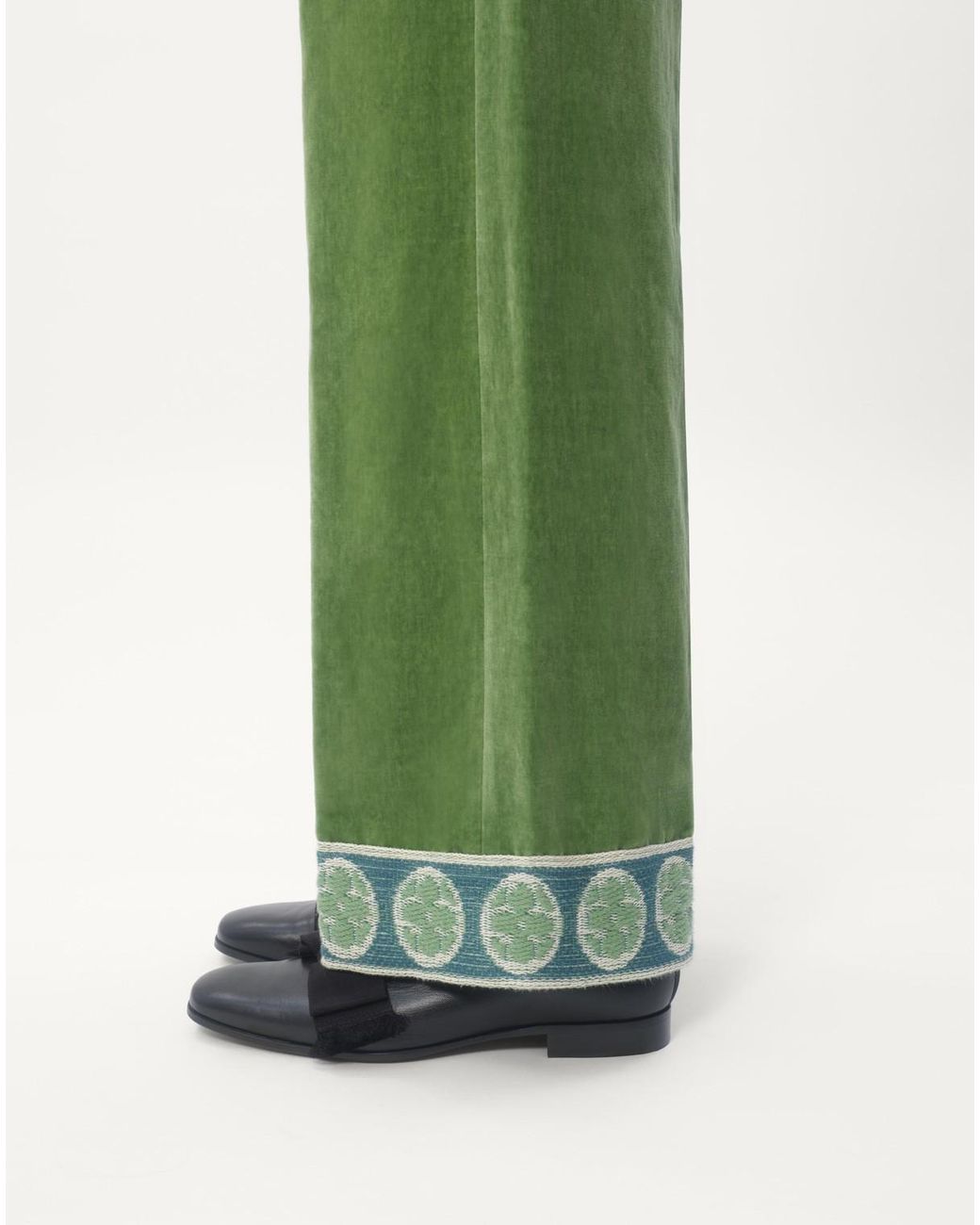 Valentino Green Jacquard-Hem Straight Leg Trousers for men