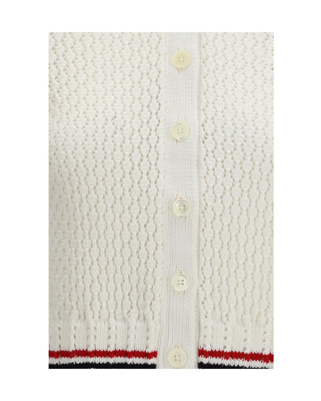 Thom Browne White Short Sleeve Buttoned Cardigan