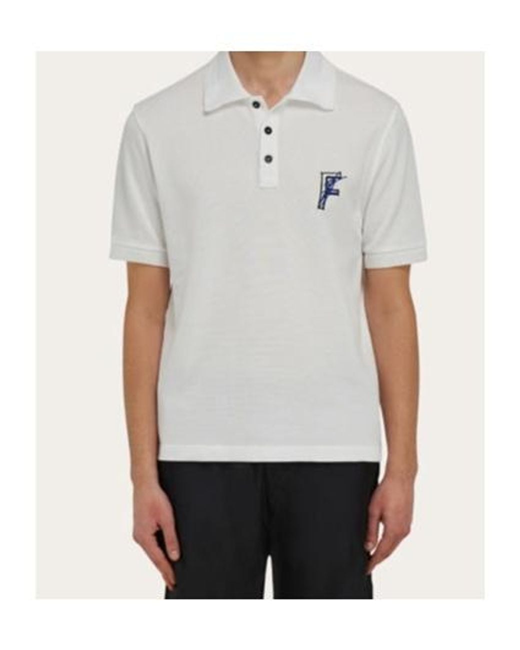 Ferragamo White Ferragamo Logo Embroidered Short Sleeved Polo Shirt for men