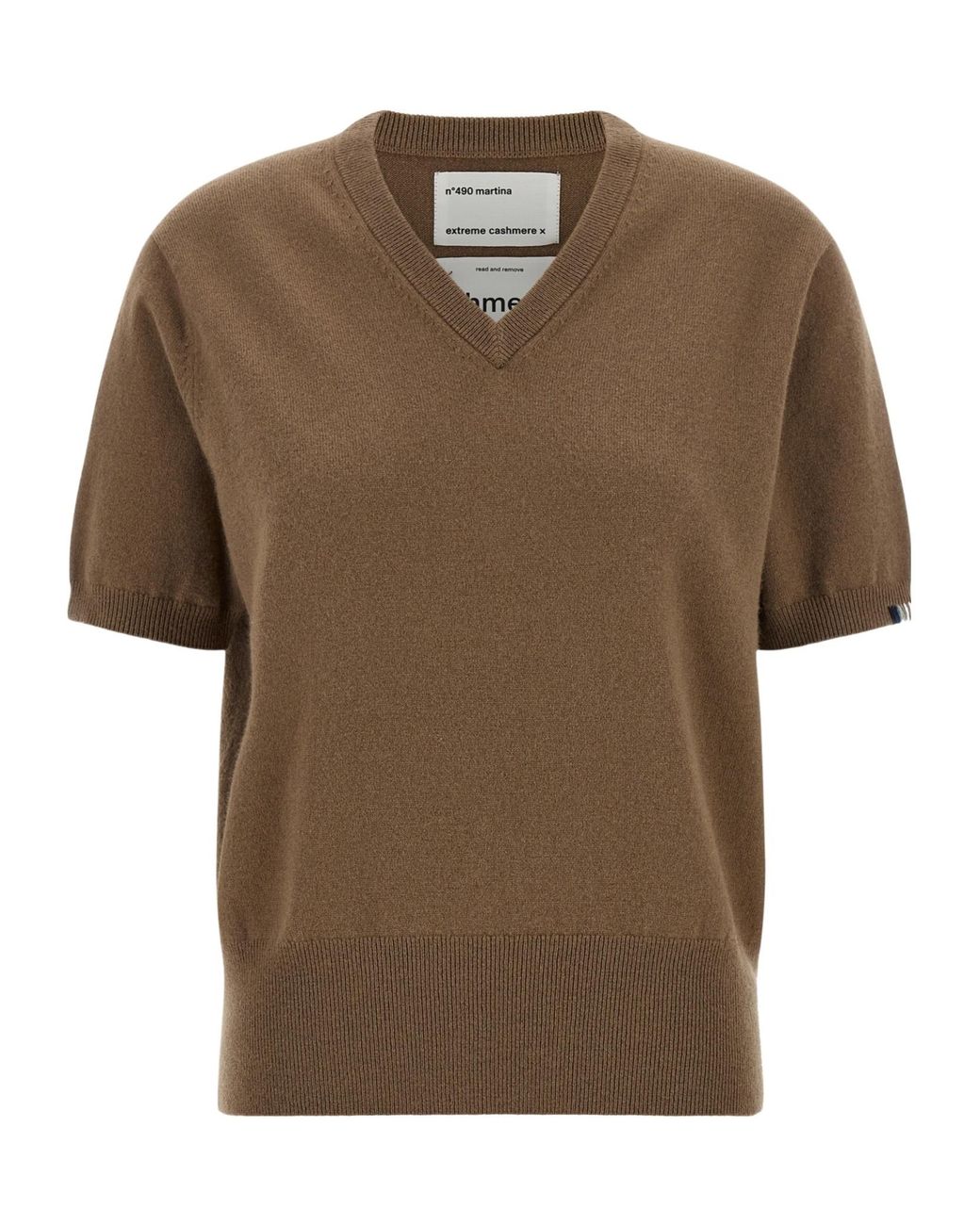 Extreme Cashmere Brown Martina Short-Sleeve V-Neck Sweater