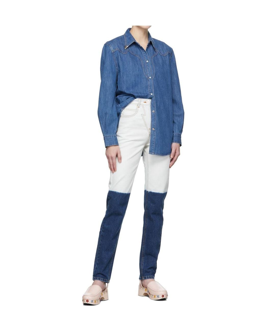 Pushbutton Blue Belt Loop Jeans