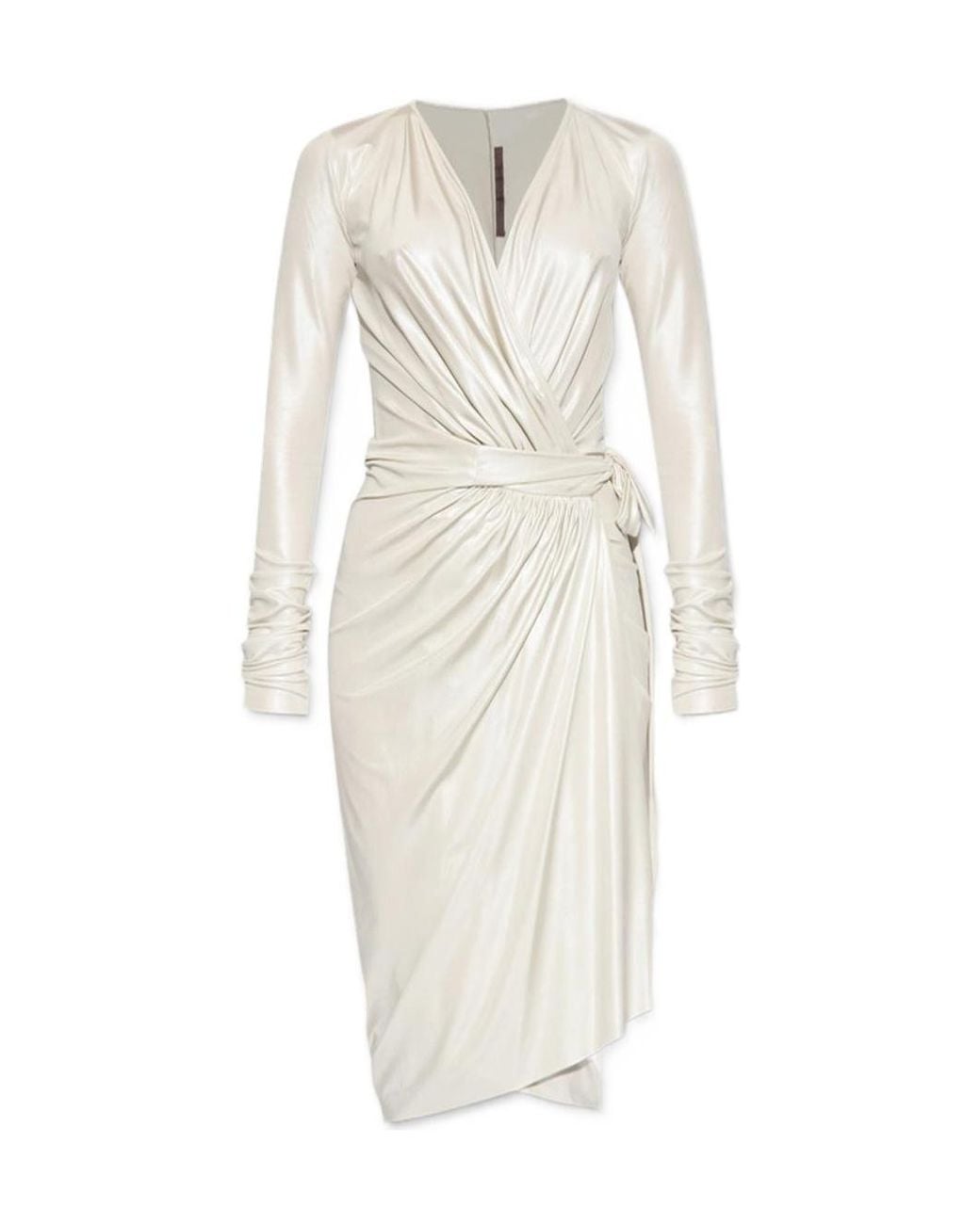 Rick Owens White Draped-Design V-Neck Dress