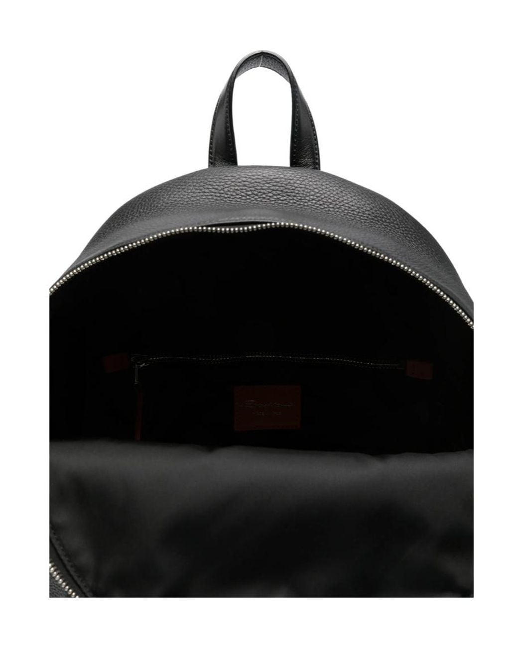 Santoni Black Leather Backpack for men