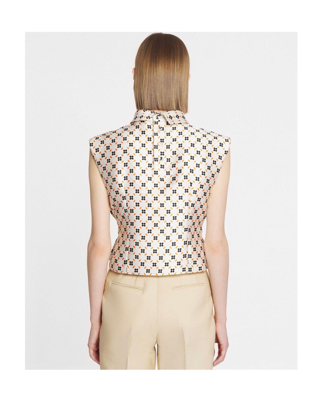 Lanvin White All-Over Printed Sleeveless Top