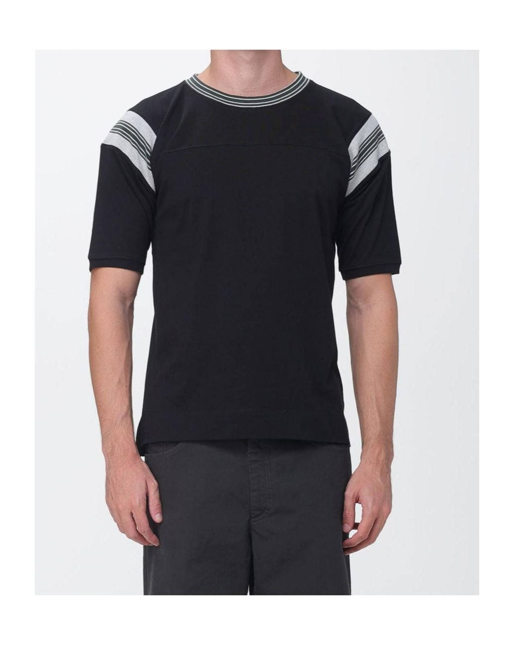 Dries Van Noten Black Stripe Detailed T-Shirt for men