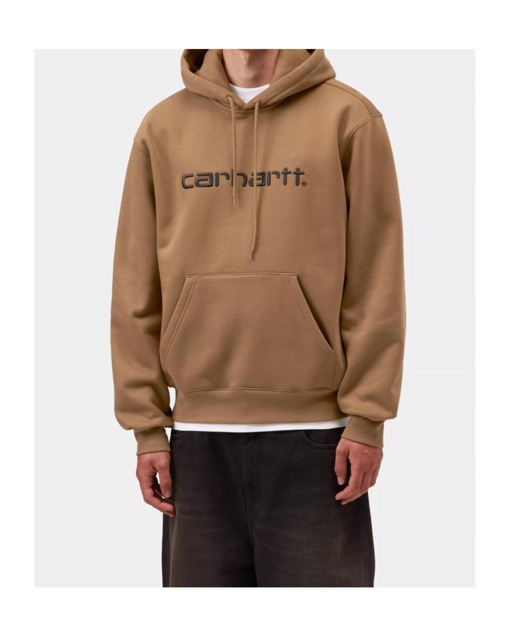 Carhartt Brown Logo Embroidered Drawstring Hoodie for men