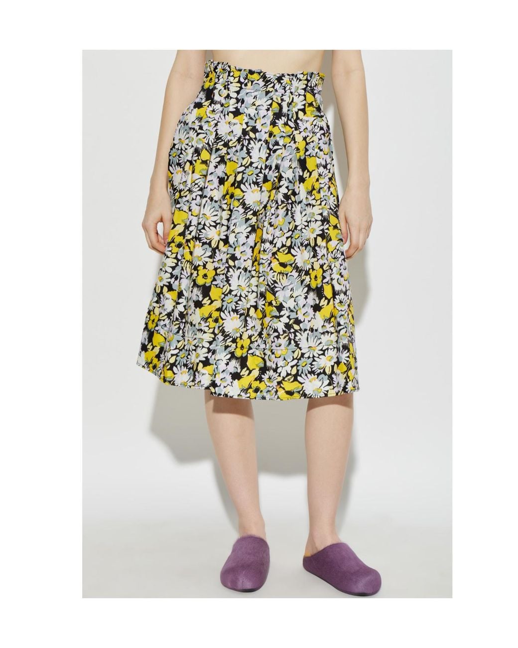 Marni White Floral Print Pleated Skirt