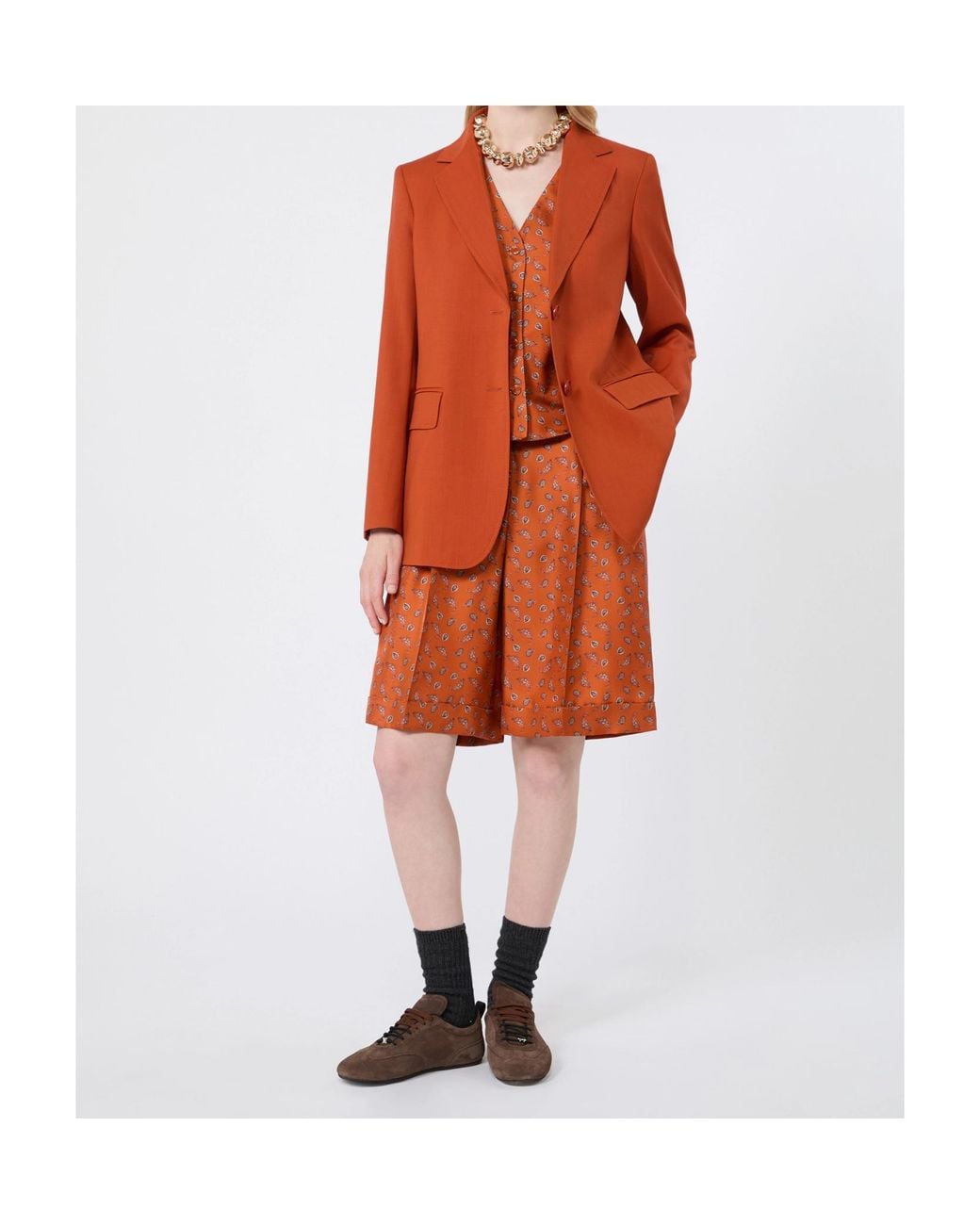 Max Mara Orange Printed Silk Twill Bermuda Shorts