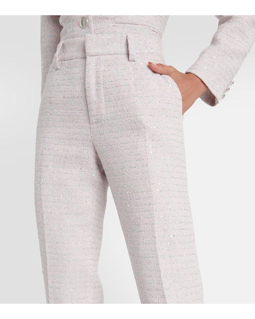 Alessandra Rich Gray Sequined Mid-Rise Straight Pants
