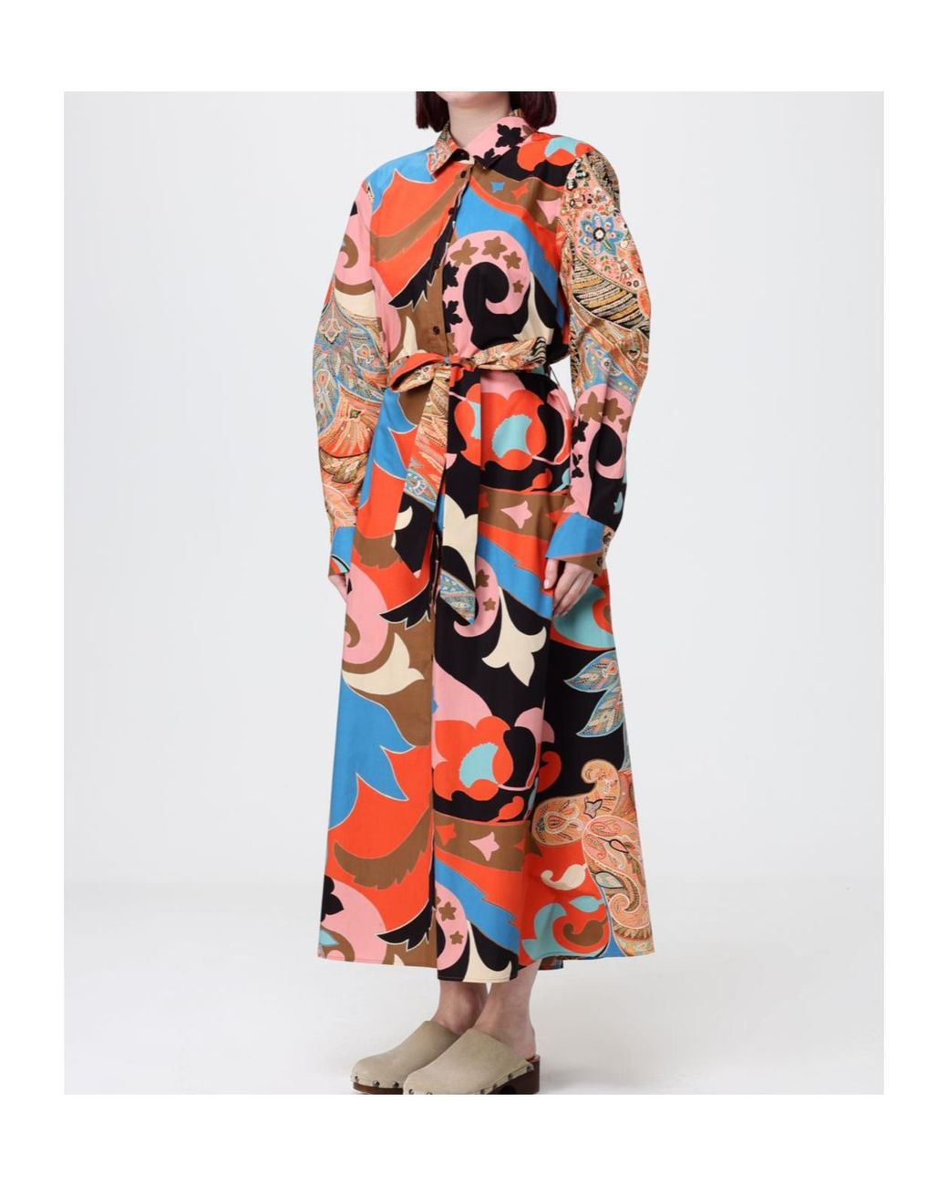 Etro Red Paisley-Print Belted Shirt Dress