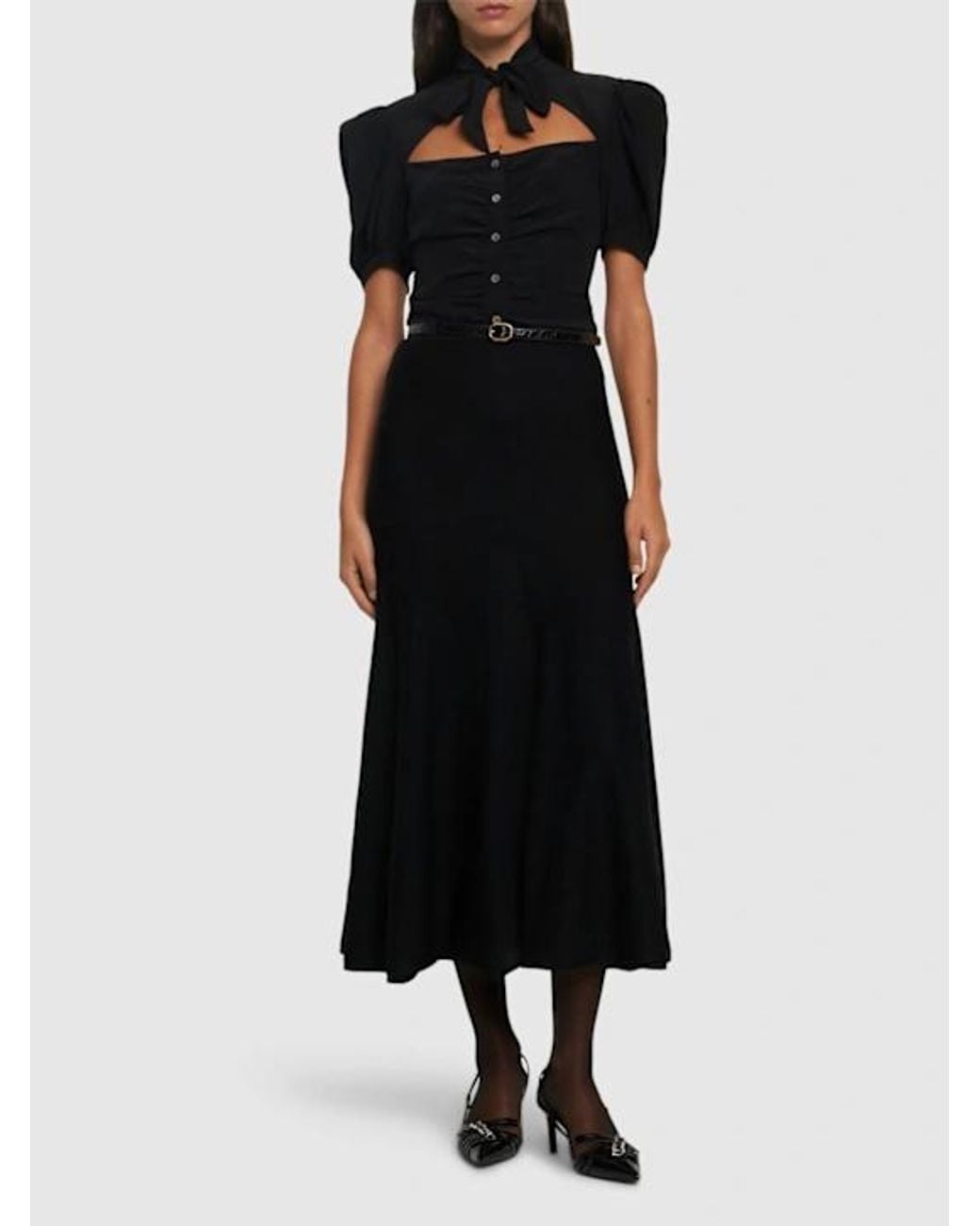 Alessandra Rich Black Draped Silk Shirt W/bow