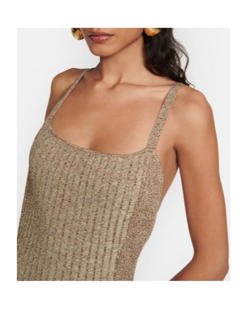 Ganni Natural Ribbed-Knit Midi Dress
