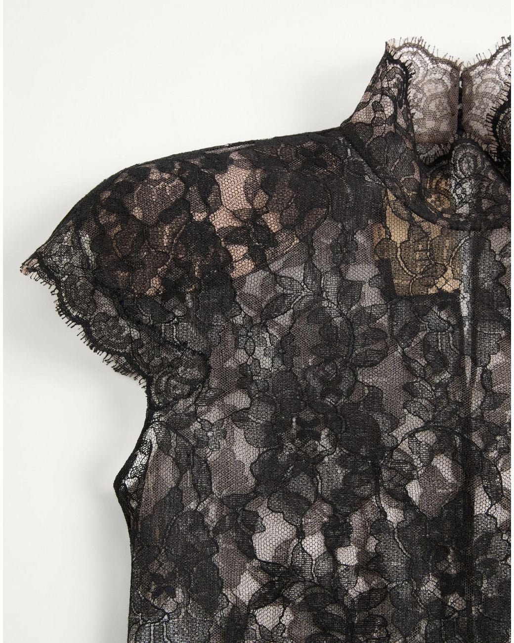 Valentino Black Floral Lace Short-Sleeved Top