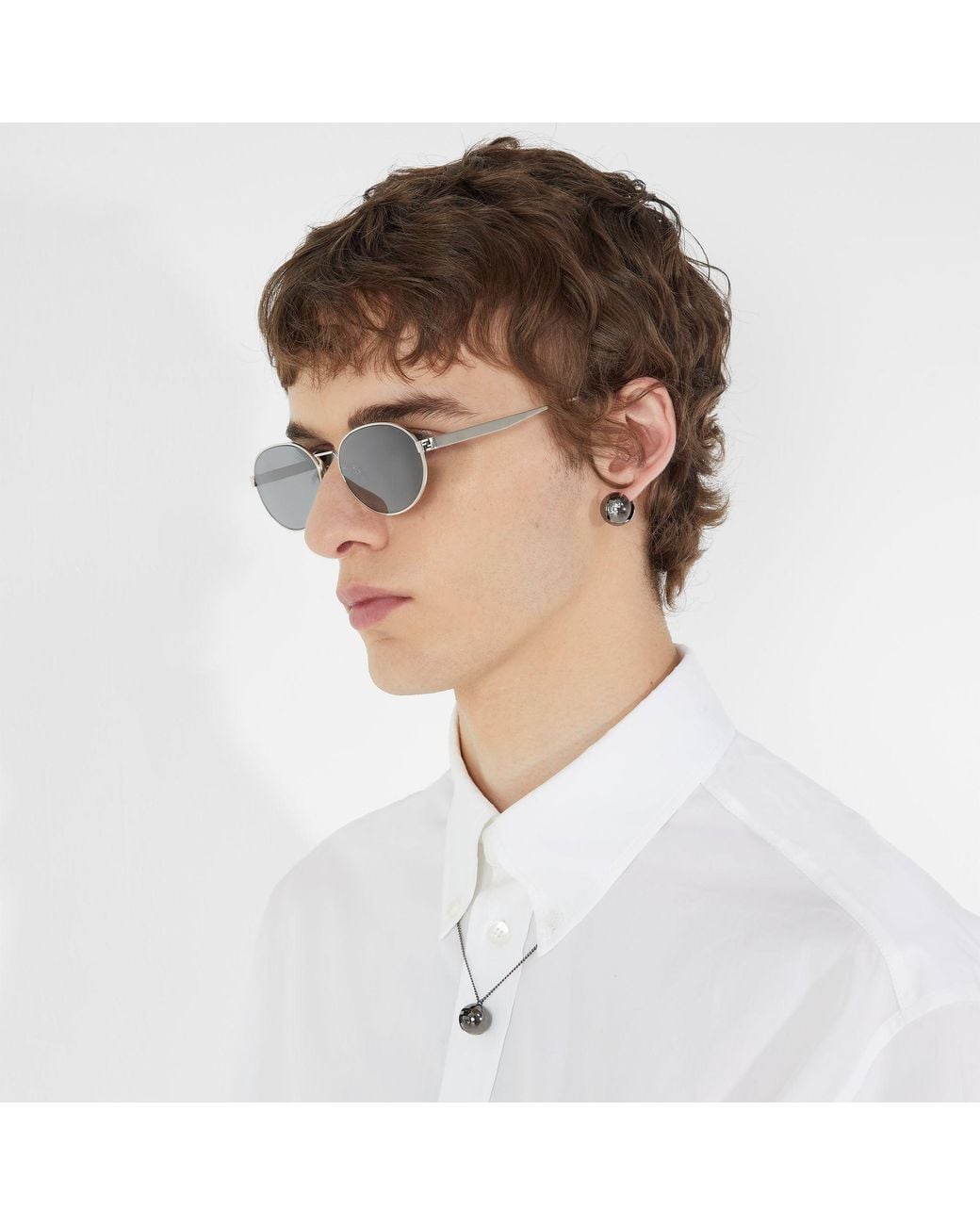 Fendi Metallic Ruthenium-Colored Necklace for men