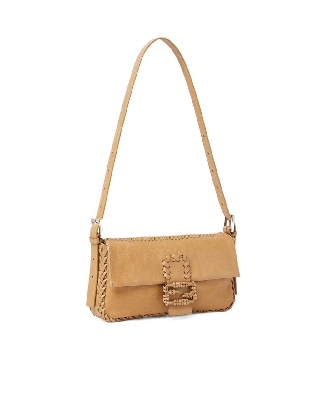 Fendi Metallic Baguette 26424 Dark Honey Leather Bag
