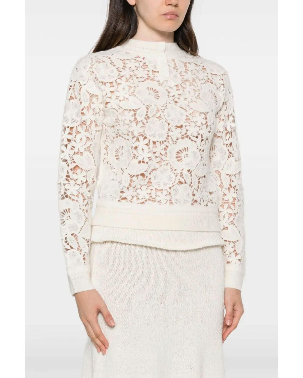 Ermanno Scervino White Floral-Lace Sweater