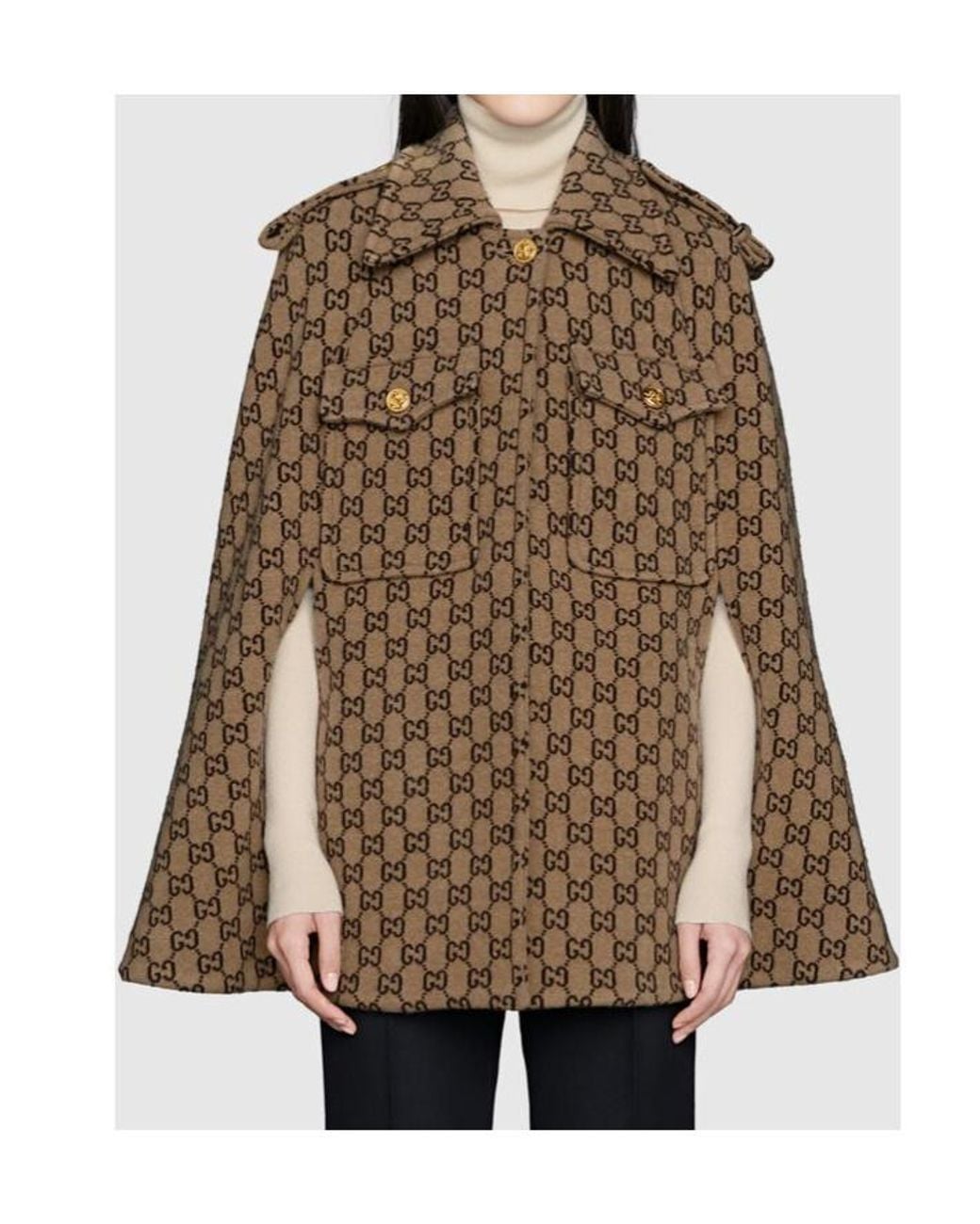 Gucci Brown Gg Wool Cape