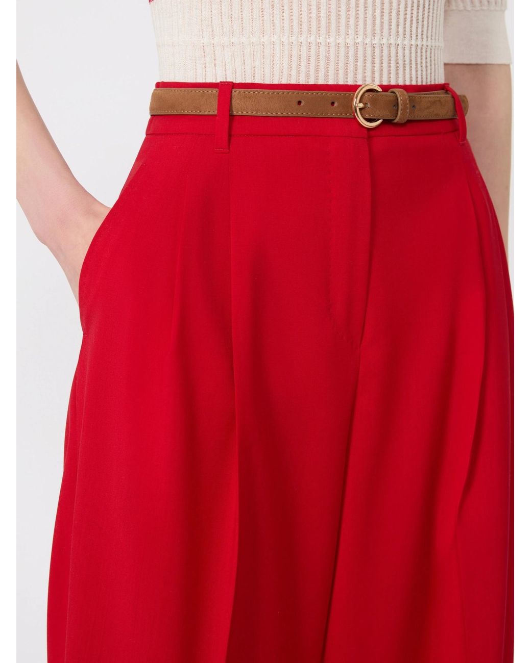 Max Mara Red Pleated Trousers