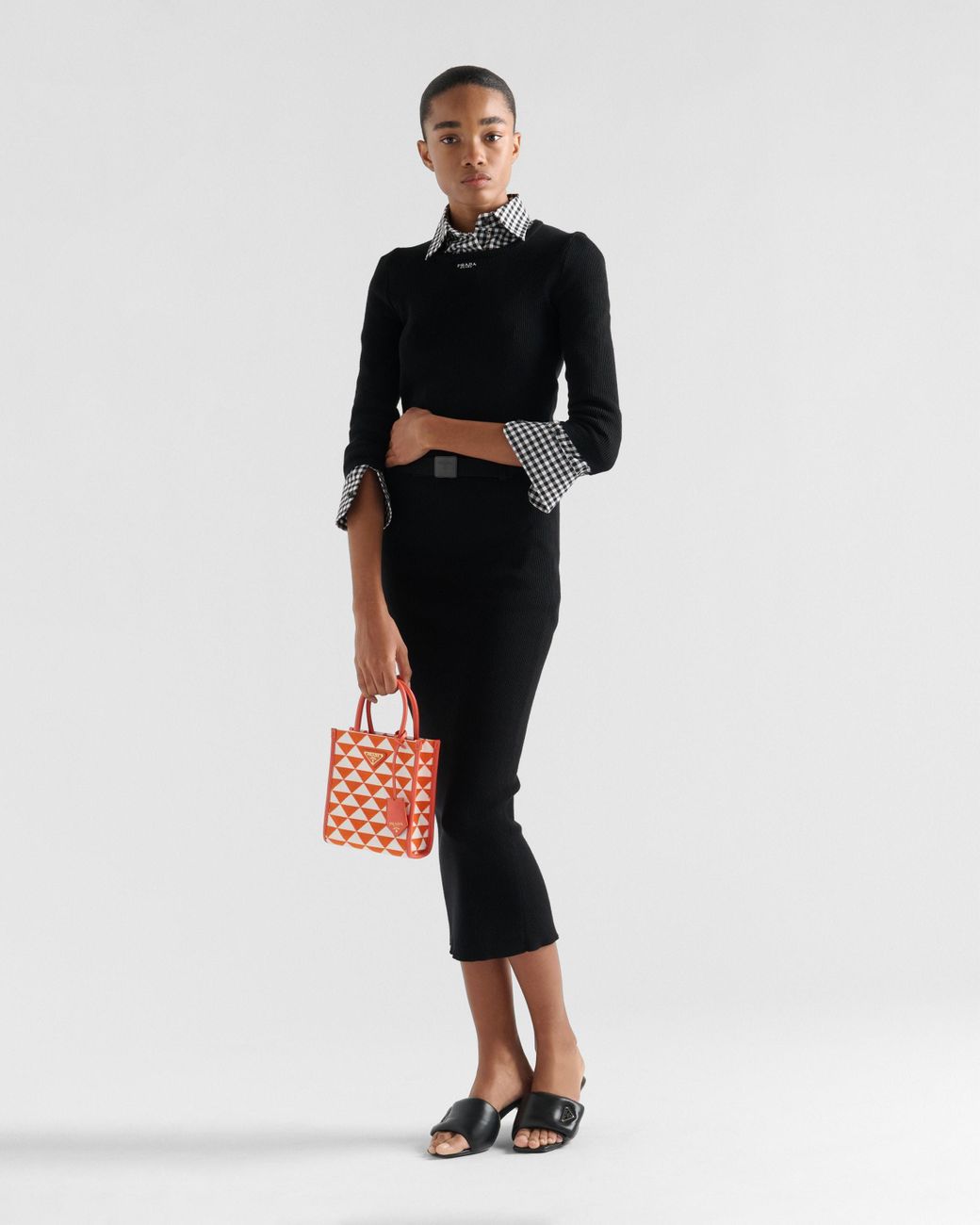 Prada Orange Logo Detailed Monogram Tote Bag