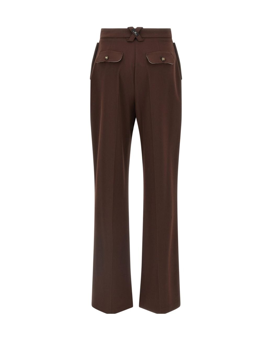 Elisabetta Franchi Brown Pleated Straight Leg Trousers