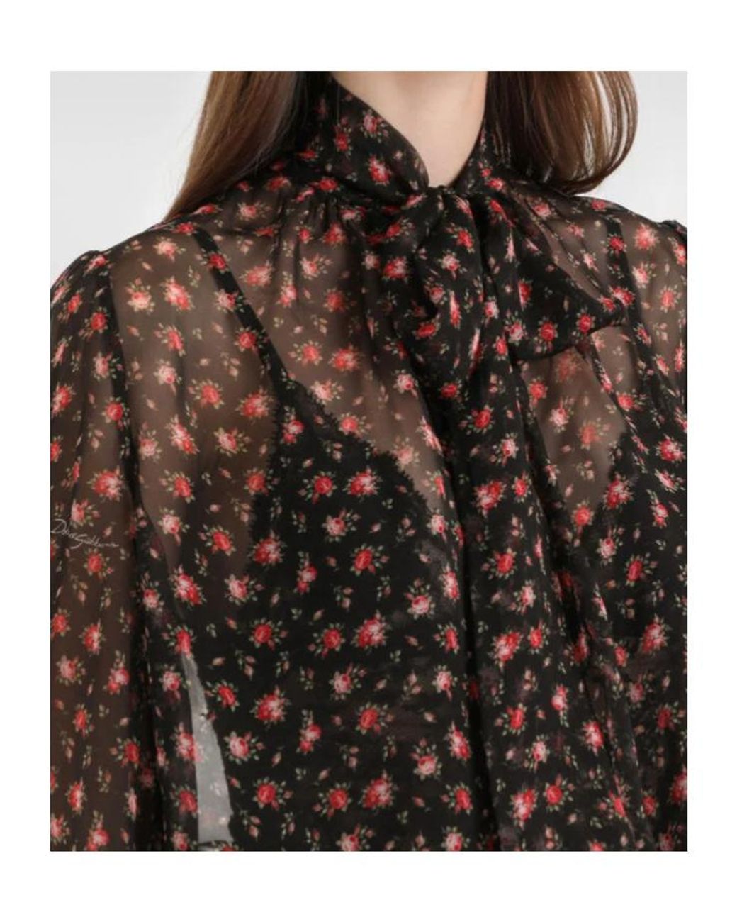 Dolce & Gabbana Brown Small Rose-Printed Chiffon Top