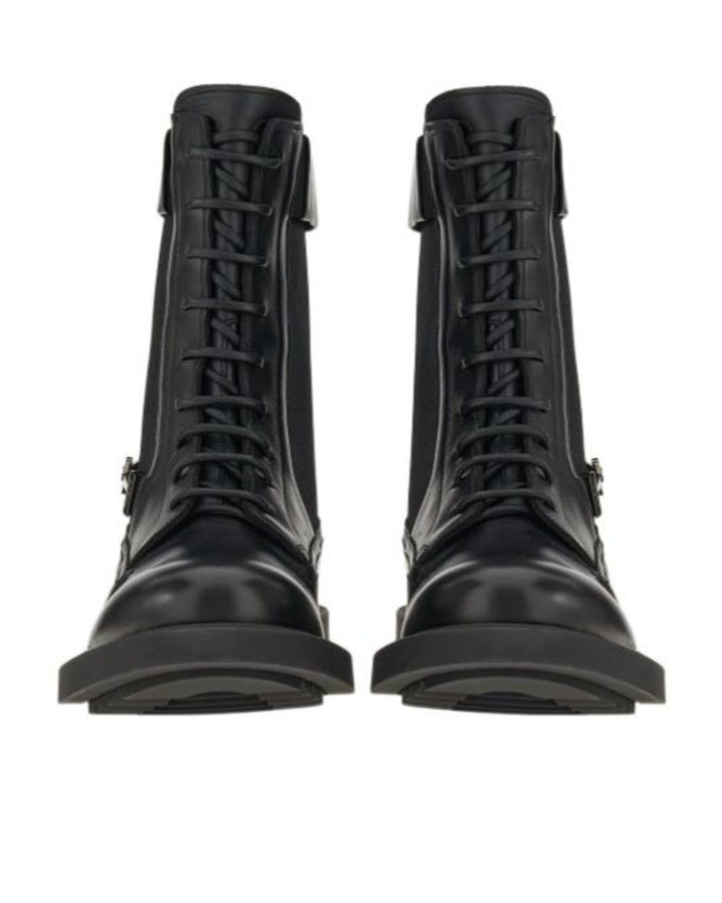 Ferragamo Black Ferragamo Gancini Buckle Lace-Up Combat Boots for men