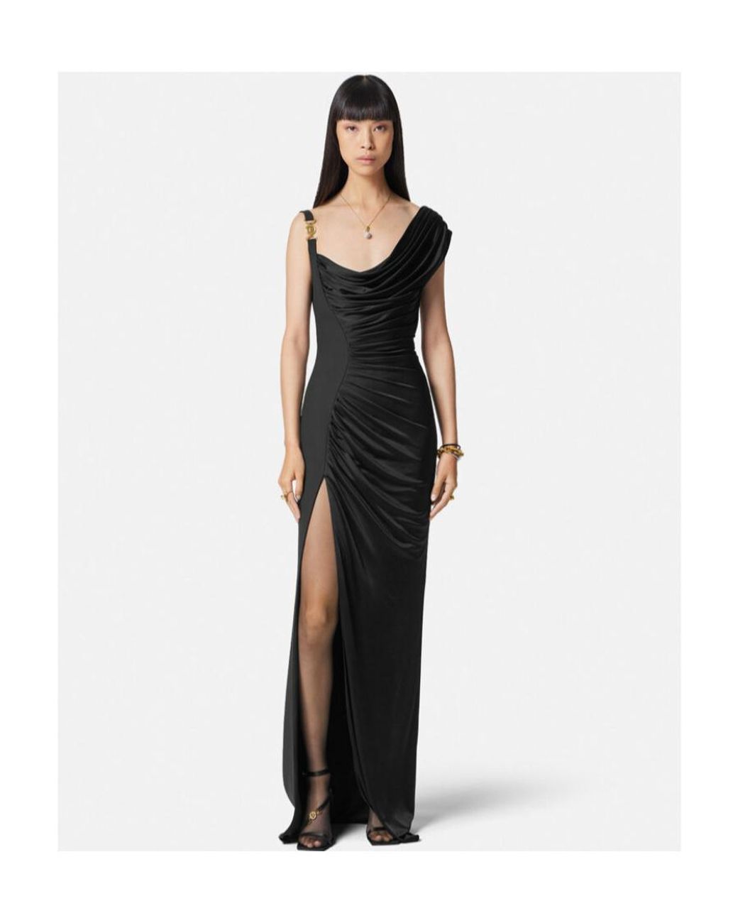 Versace Black Draped One-Shoulder Gown