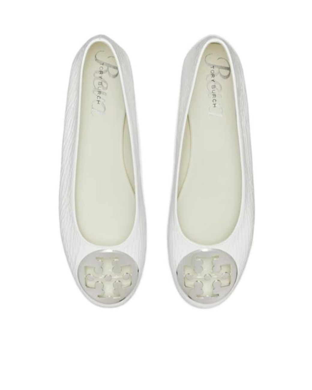 Tory Burch White Reva Logo Ballet Flats
