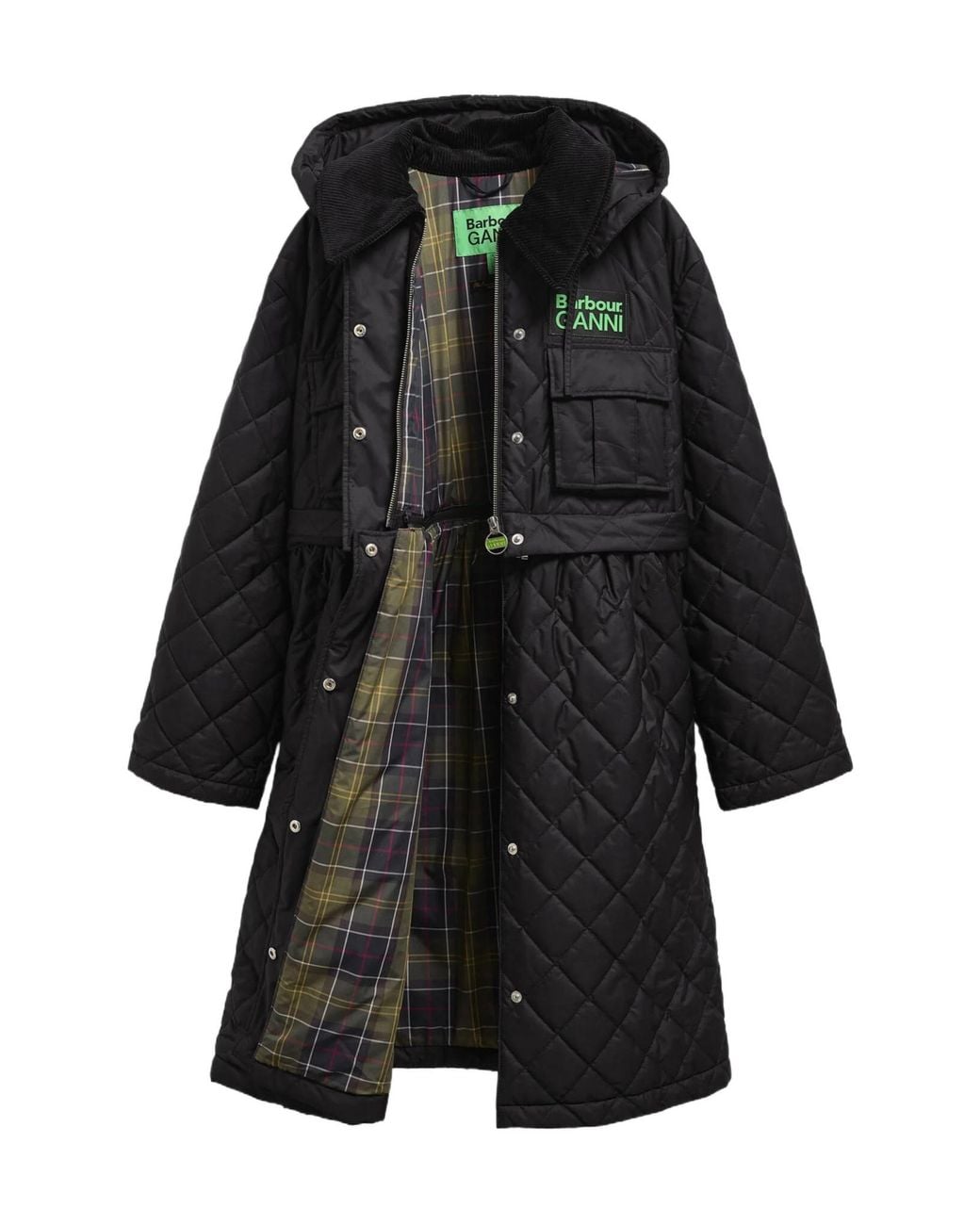 Barbour Black X Ganni Quilted Zipped Coat