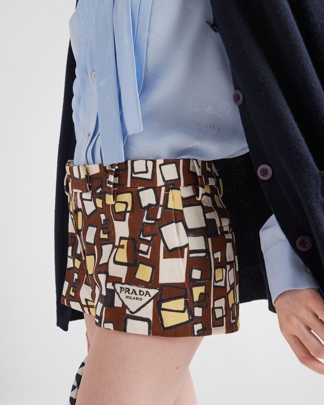 Prada Blue Jacquard Crepe De Chine Blouse