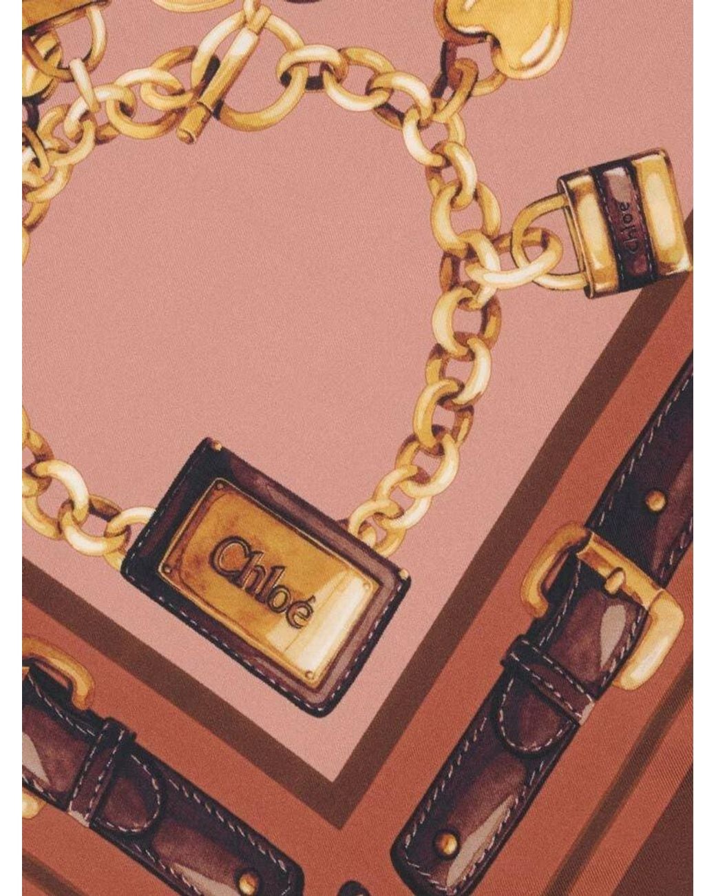 Chloé Pink Chain-Print Heart-Motif Scarf