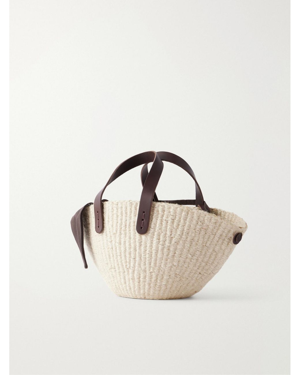 Muuñ Natural Leather And Cotton-Trimmed Raffia Mini Tote