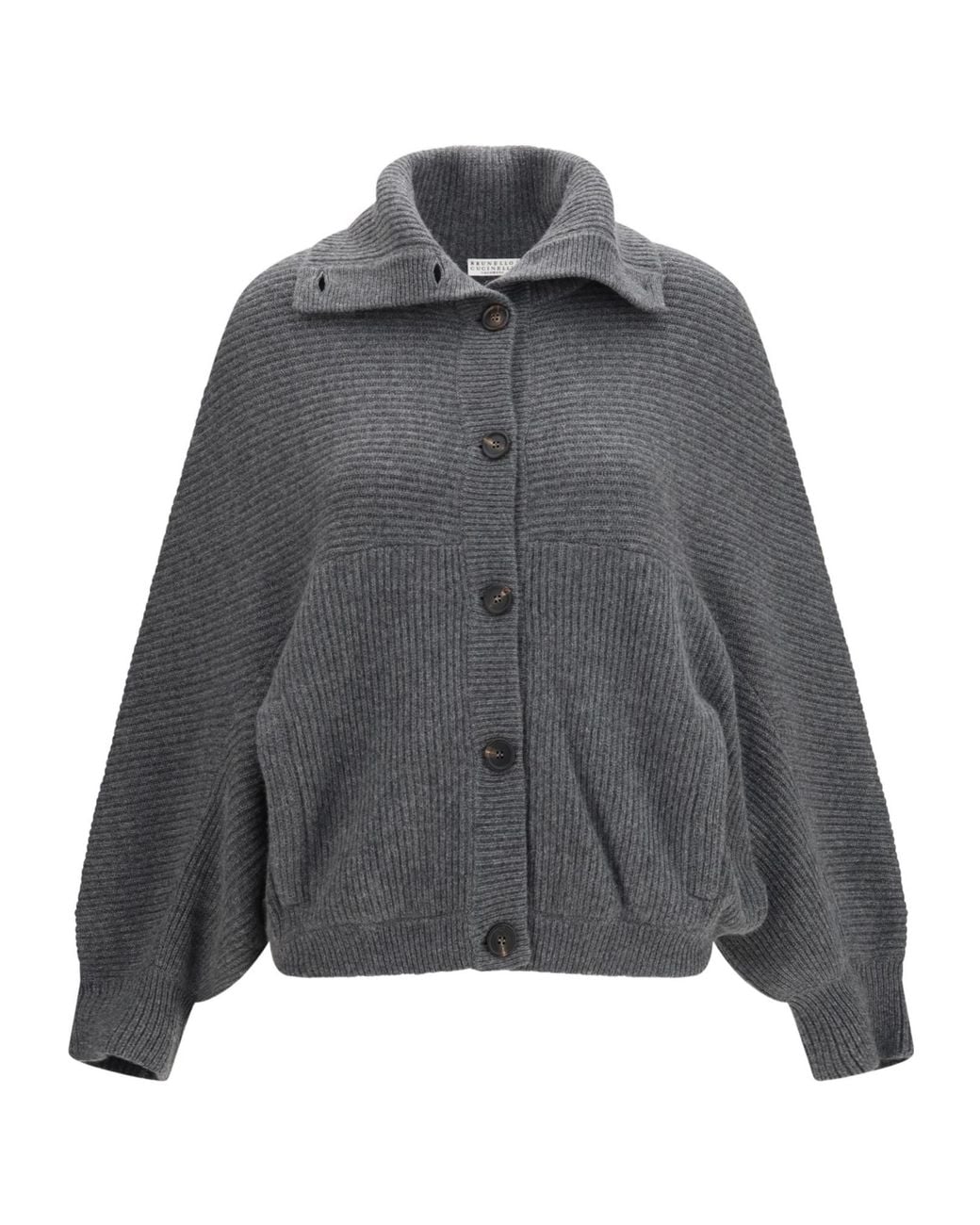 Brunello Cucinelli Gray Ribbed-Knit Cardigan