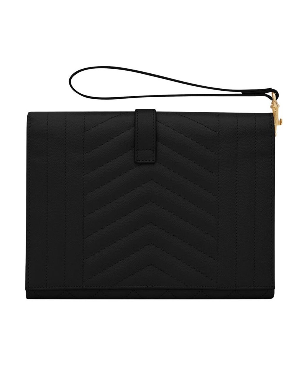 Saint Laurent Black Logo Plaque Envelope Clutch Bag