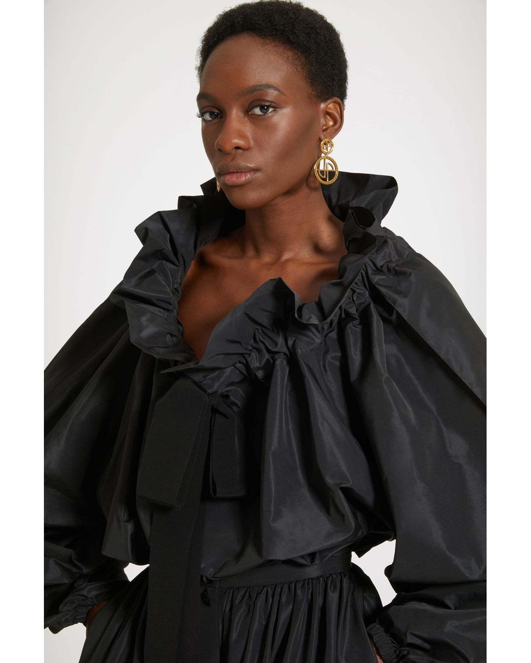 Patou Blue Ruffled Long Sleeve Top