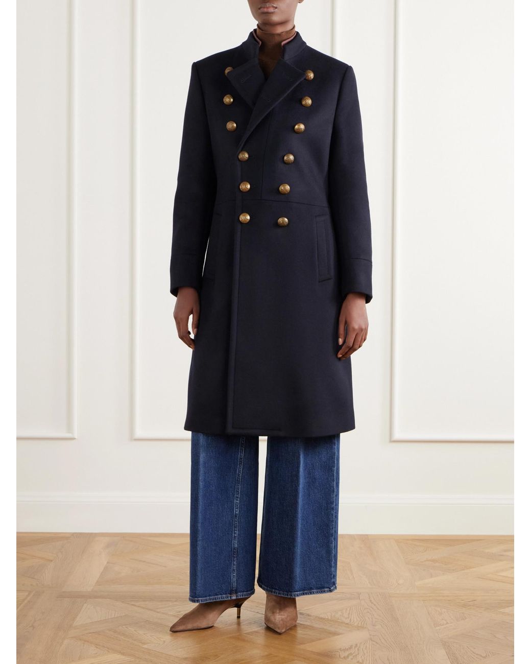 Etro Blue Double-Breasted Felted Wool-Blend Coat