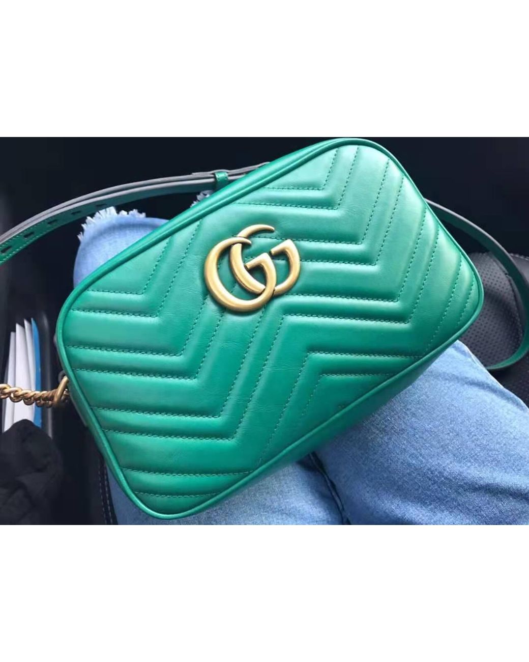 Gucci Green Gg Marmont Small Shoulder Bag