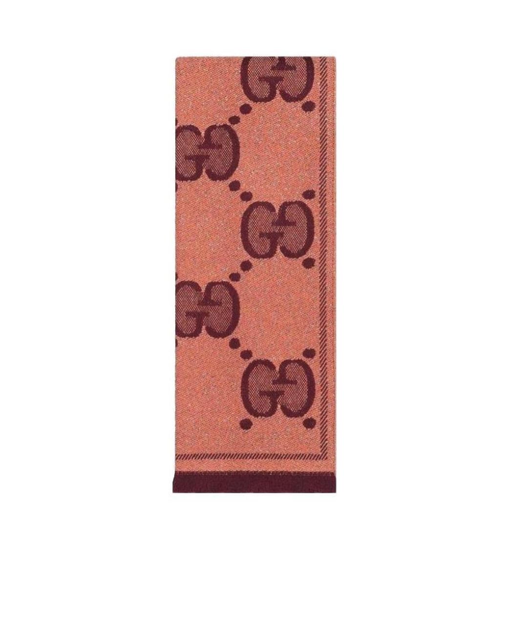 Gucci Red Gg Jacquard Knitted Scarf