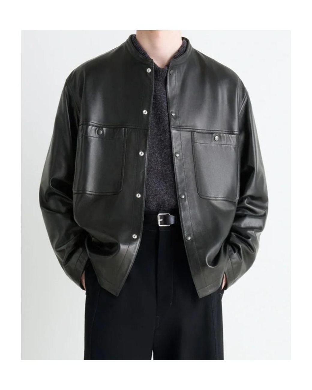 Lemaire Black Snap-Closure Patch-Pocket Leather Overshirt for men
