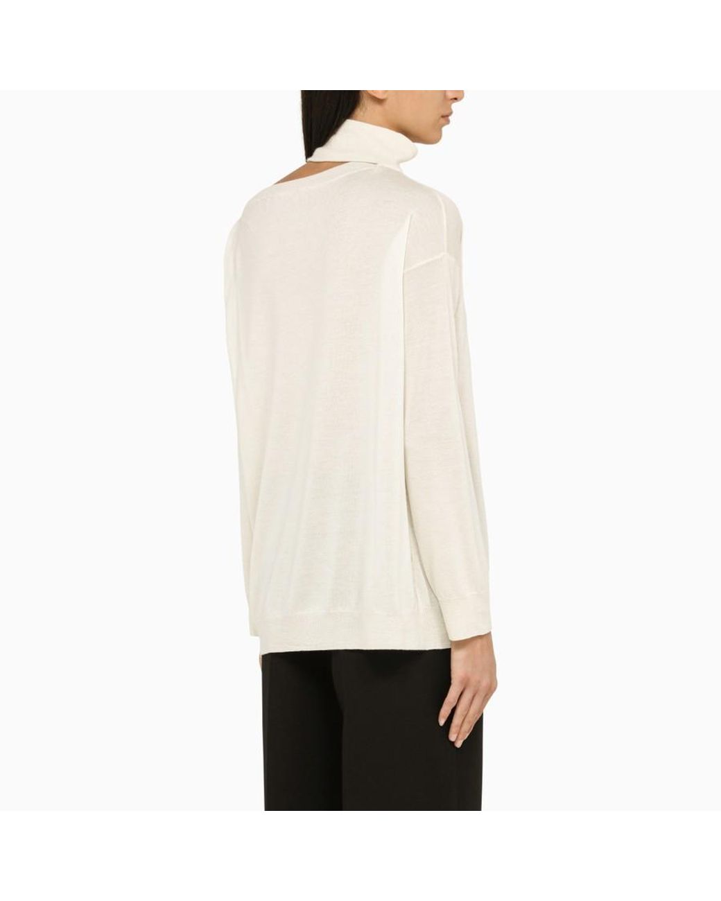 Valentino White Asymmetrical Turtleneck Sweater