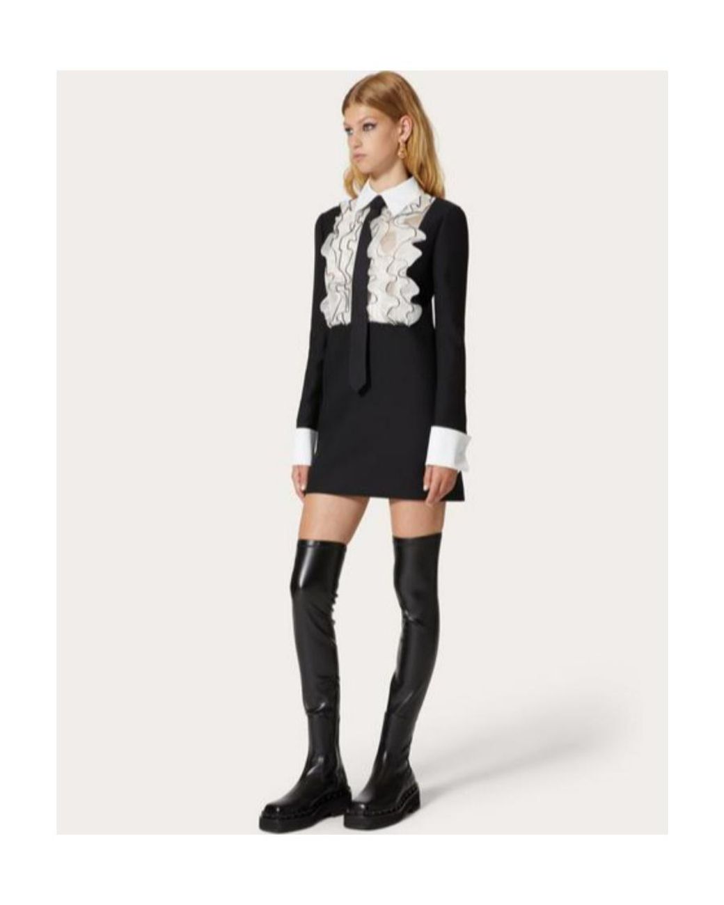 Valentino Black Ruffled Long-Sleeved Mini Dress