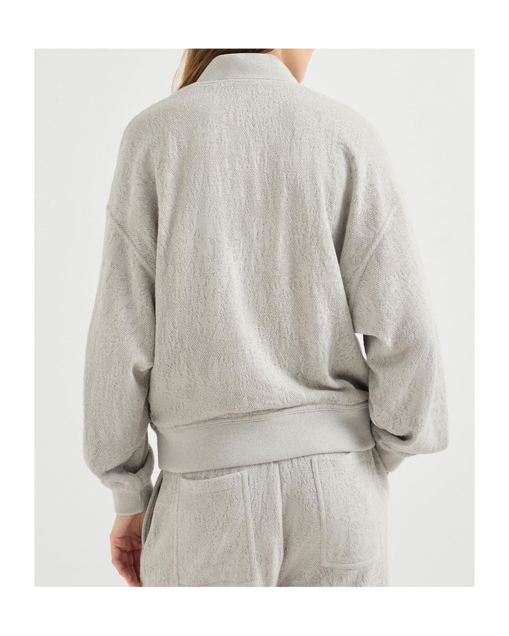 Brunello Cucinelli Gray Lace Flowers Jersey Sweatshirt