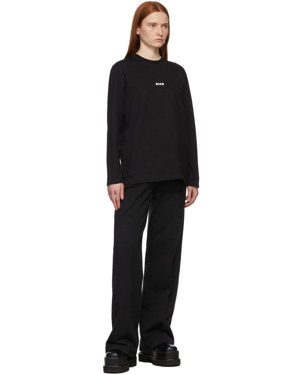 MSGM Black Logo Printed Long-Sleeved T-Shirt