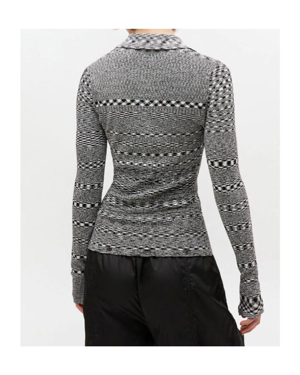 Ganni Gray Striped Knitted Polo Shirt