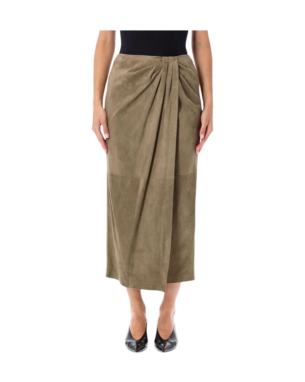 Ralph Lauren Green Teegan Draped Midi Skirt