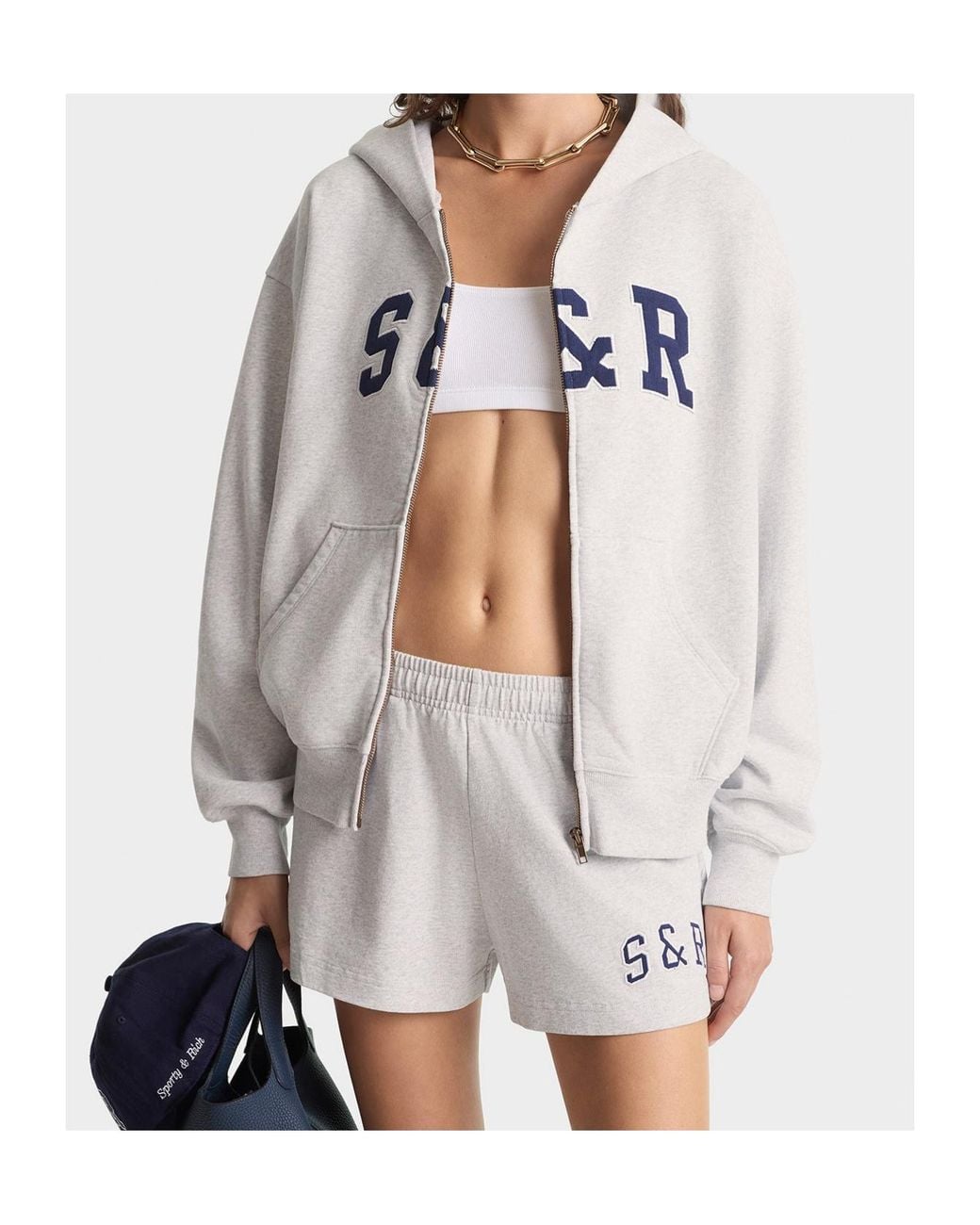 Sporty & Rich White Sr Ivy Zip Hoodie for men